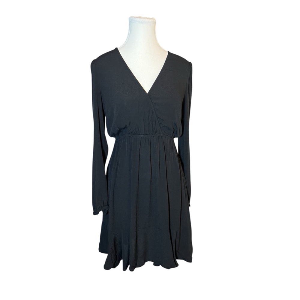 & Other Stories Black V- Neck Dress Long Sleeve Mini Dress Size 4 - Picture 2 of 7